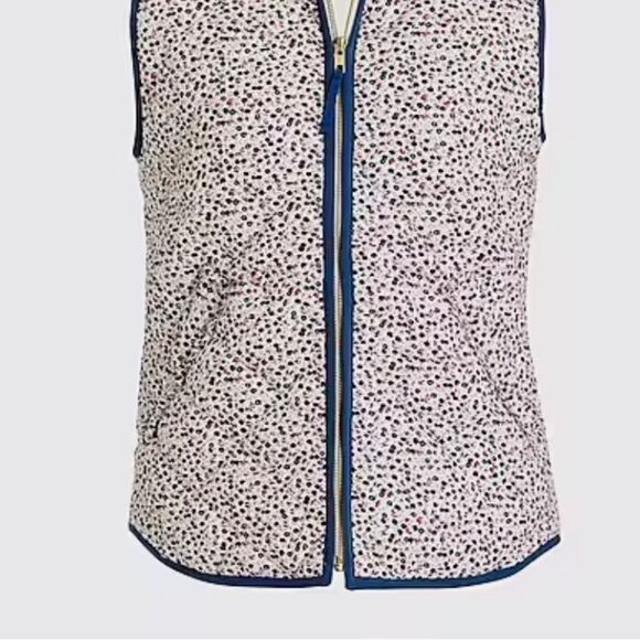 J. Crew Mercantile Blue Pink Floral Ruffled Mock Neck Zip Up Quilted Puffer Vest - Picture 4 of 16